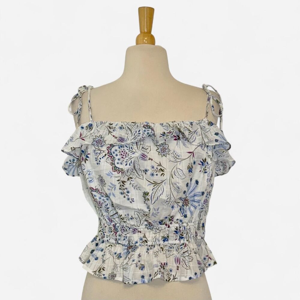 Aqua Women's Size Large Spaghetti Strap Ruffled Floral Top